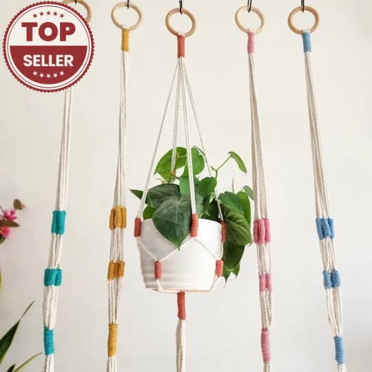 Color Block Plant Hangers, Handmade Macrame Plant Accessory