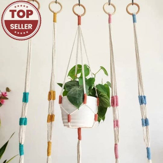 Color Block Plant Hangers, Handmade Macrame Plant Accessory